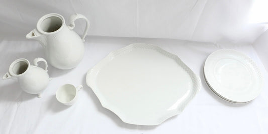 7 Tlg. Ludwigsburg Mokka / Kaffee /  Teilservice weiß Schuppenmuster