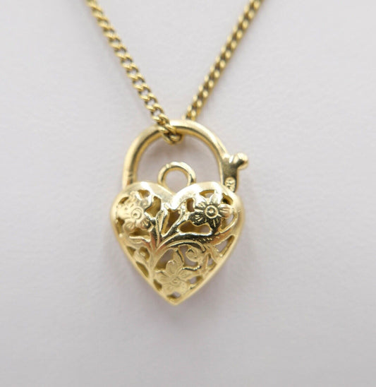 Alter floraler Herz Gold CHARM Anhänger 375 9K Kette & Armband Verbindungsstück - Antikhandel-Stuttgart