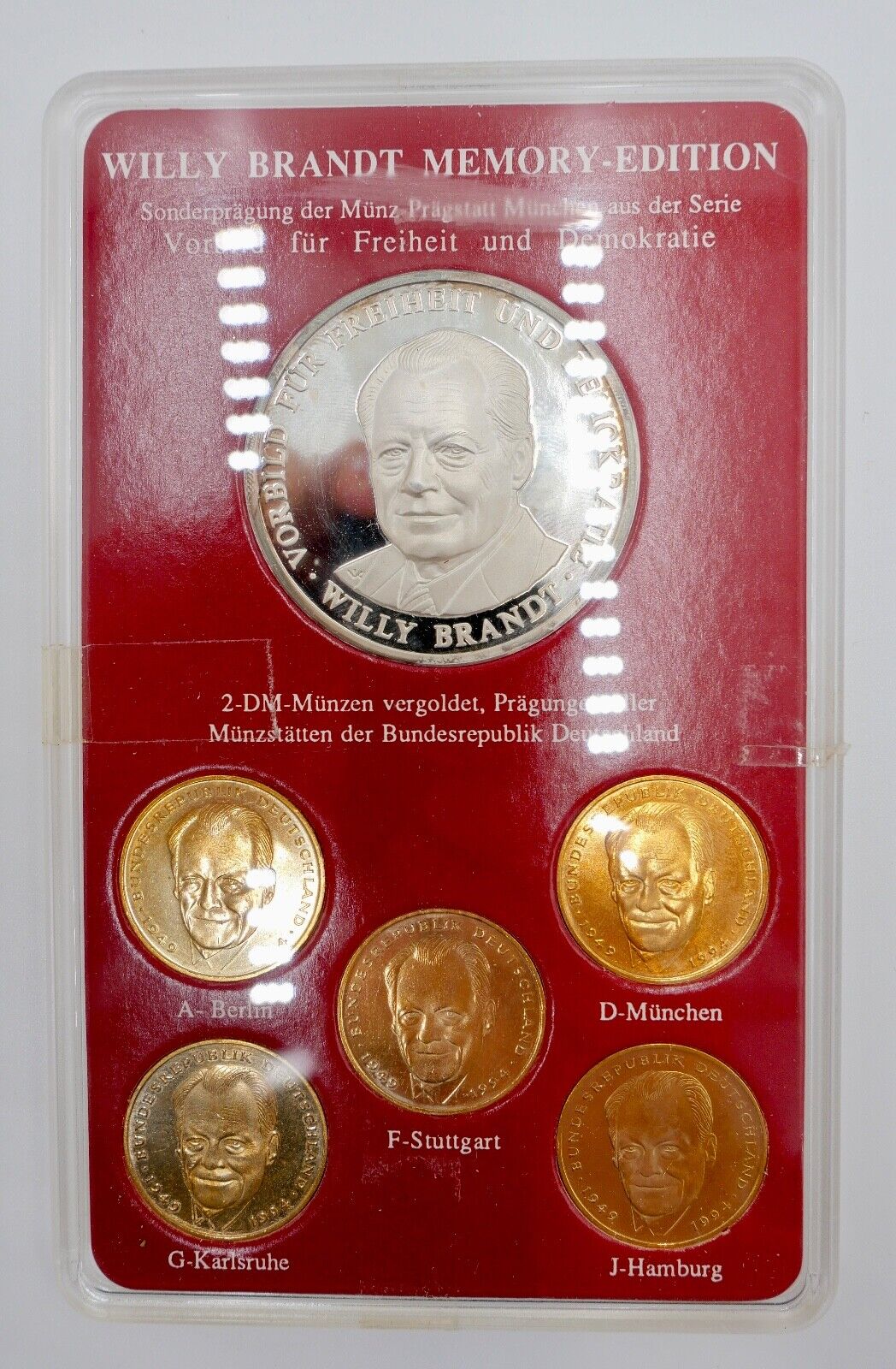 2 DM Willy Brandt Set Memory Edition 1994 NEU vergoldet & Silber Medaille - Antikhandel-Stuttgart