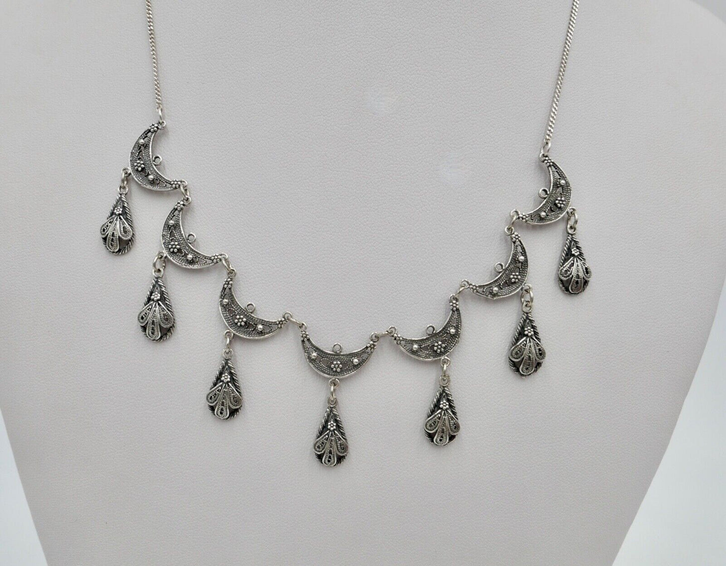 Altes florale filigrane 925 Silber Kette Collier 44 cm 1970er Jahre - Antikhandel-Stuttgart