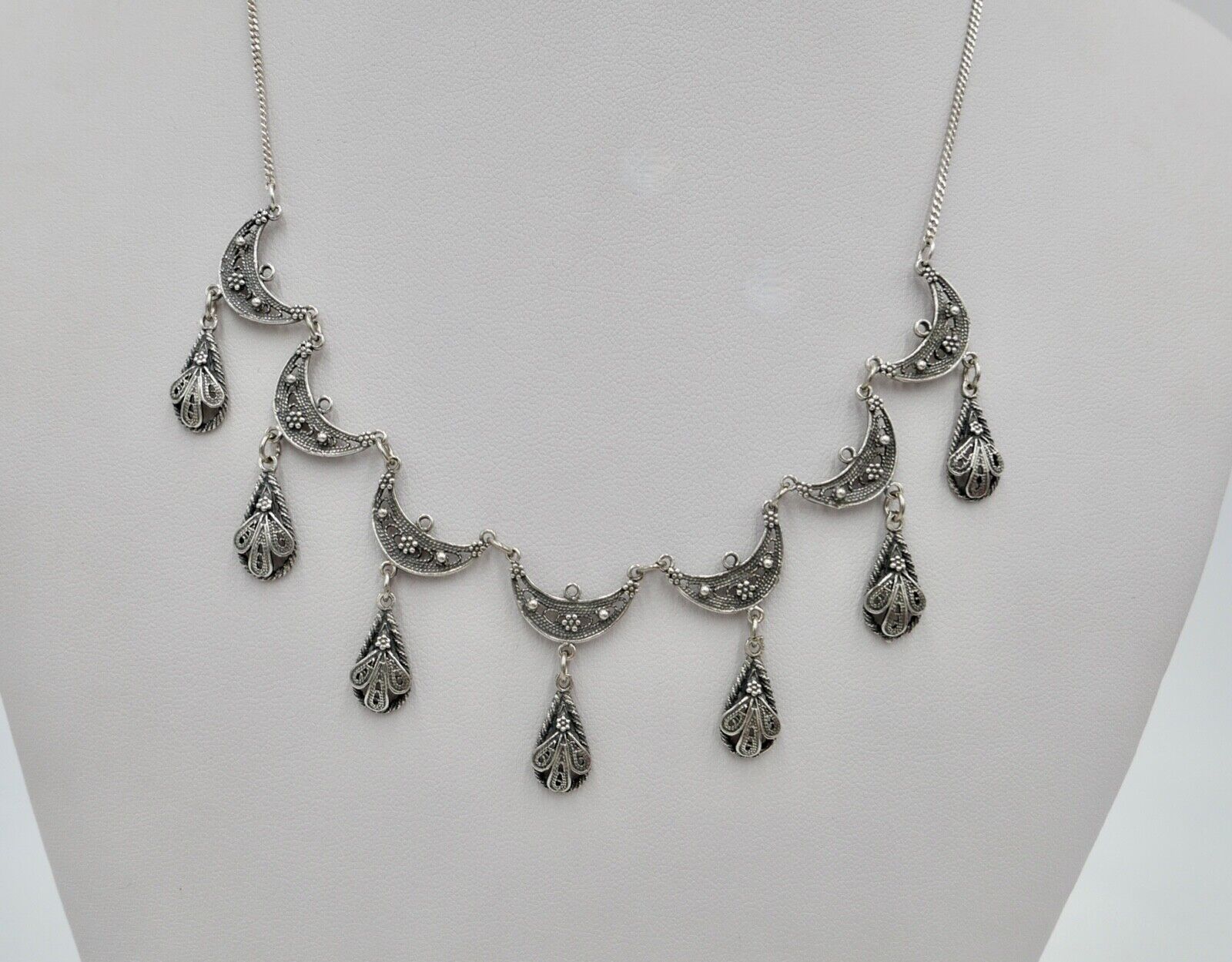 Altes florale filigrane 925 Silber Kette Collier 44 cm 1970er Jahre - Antikhandel-Stuttgart