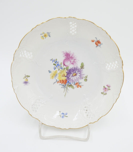 60er Jahre Nymphenburg WEST GERMANY Porzellan Teller Schale Blumenbuket Goldrand - Antikhandel-Stuttgart