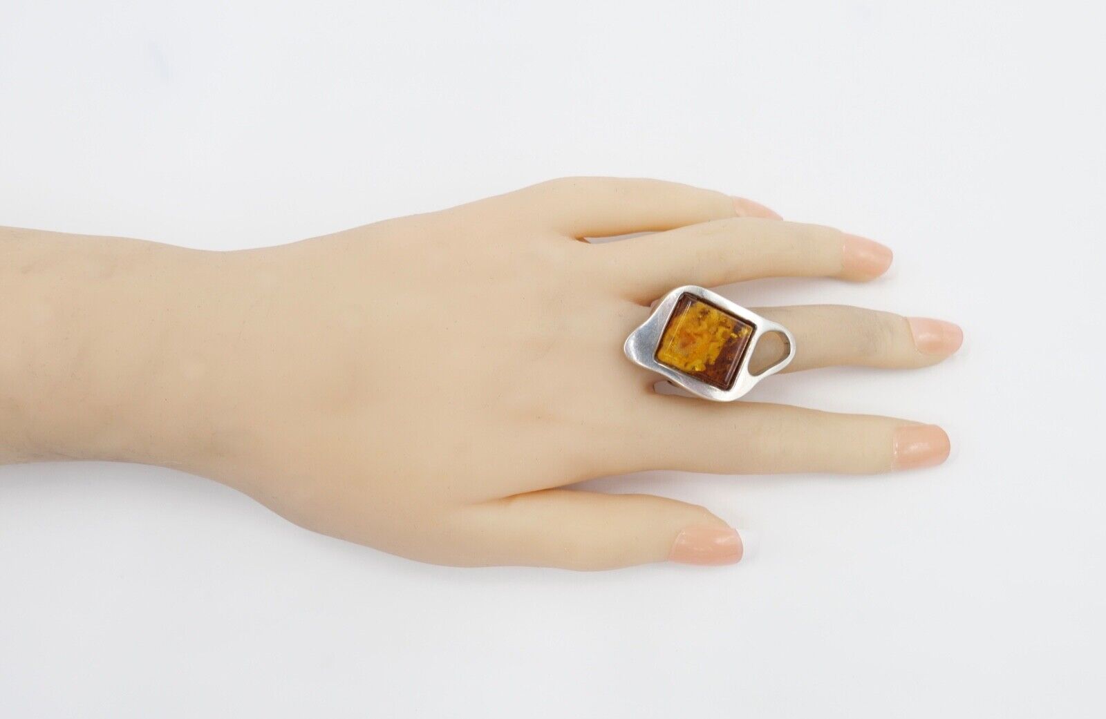 80er Jahre Designer Ring Bernstein Silber 925 Gr. 53 Frauenkopf G Danzig Polen - Antikhandel-Stuttgart