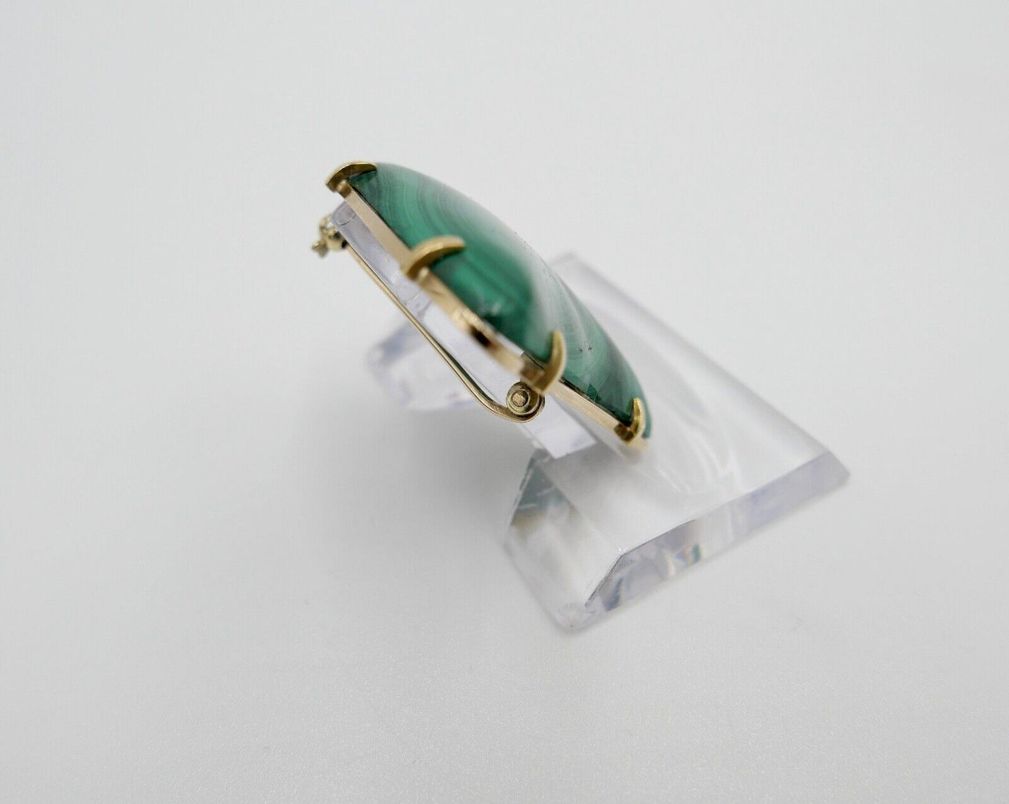 Ø 42mm Große 1980er Jahre Malachit Gold Brosche 585 / 14K - Antikhandel-Stuttgart