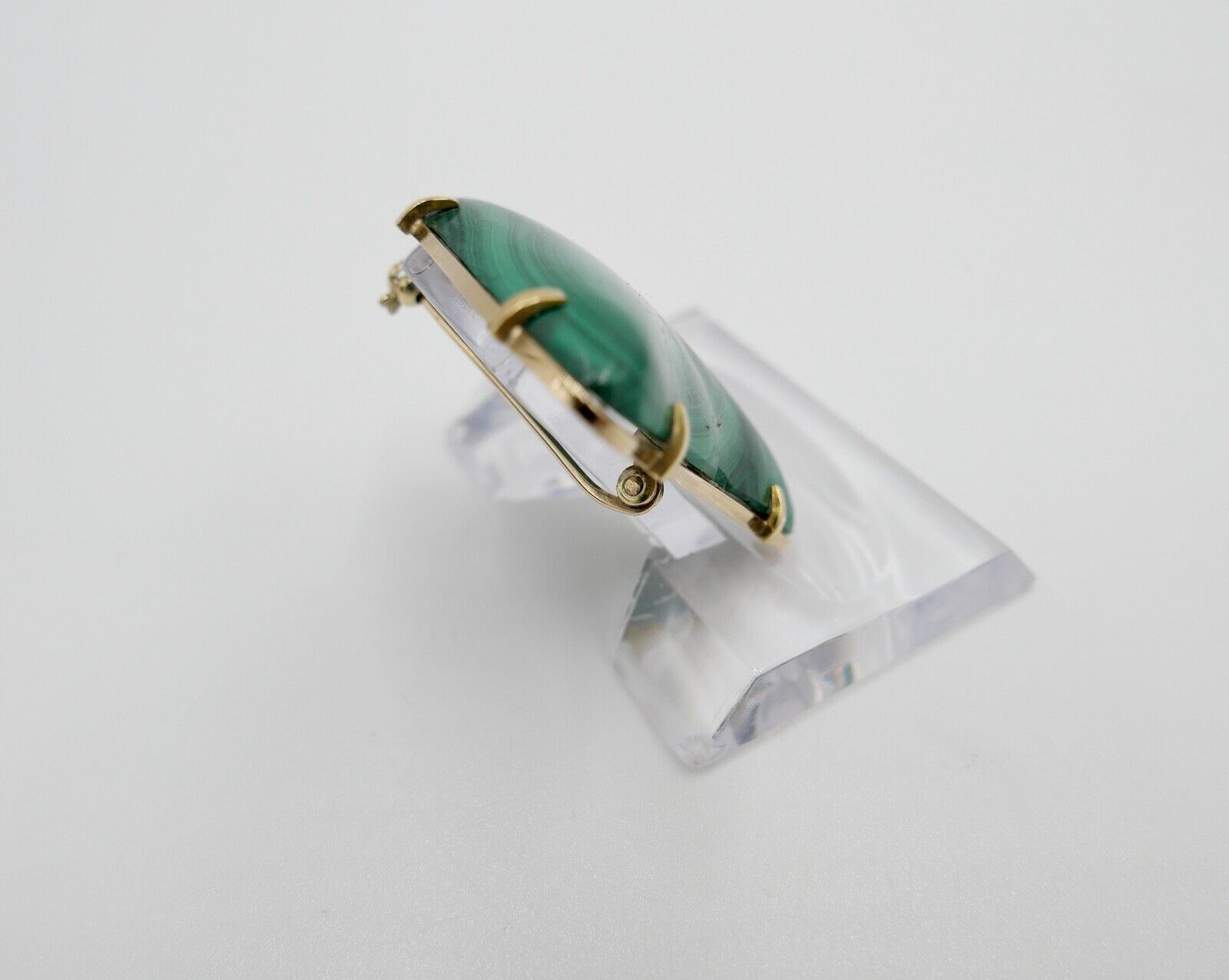 Ø 42mm Große 1980er Jahre Malachit Gold Brosche 585 / 14K - Antikhandel-Stuttgart