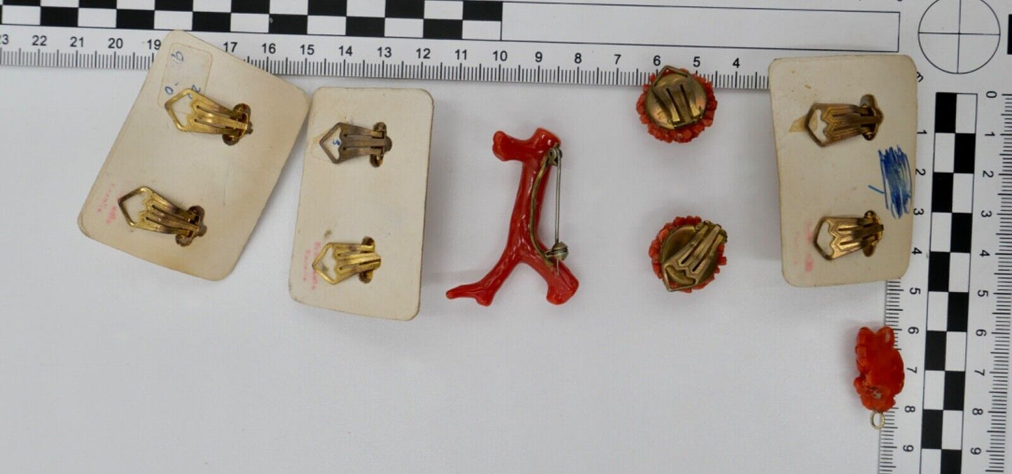 Posten / Konvolut alter Korallen Schmuck Kette Ohrringe Brosche teilweise NEU - Antikhandel-Stuttgart