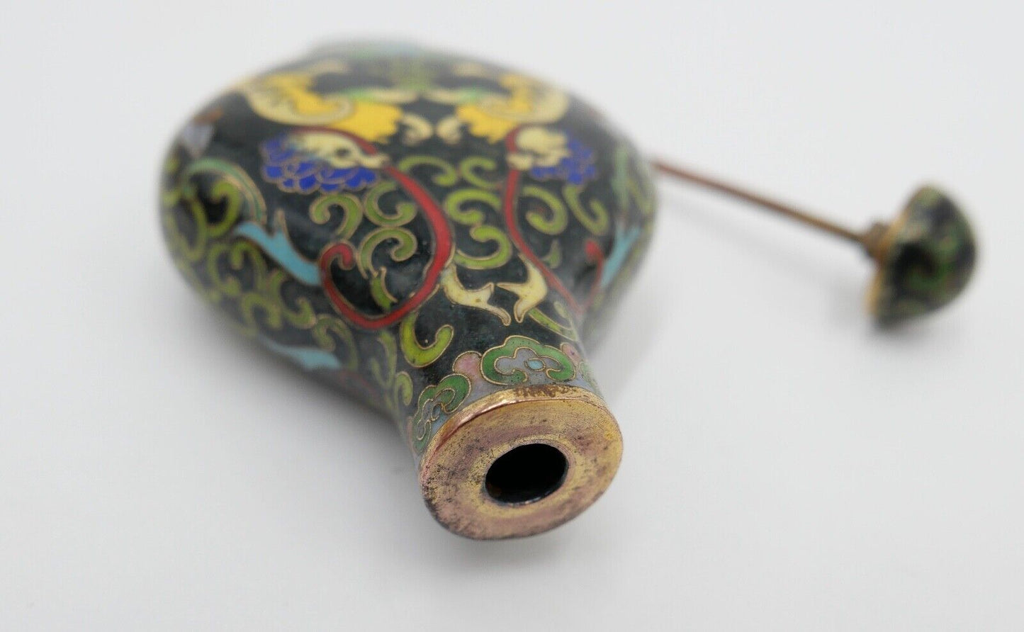 Alte Schnupftabakflasche Cloisonné Bronze CHINA Drachenmotive - Antikhandel-Stuttgart