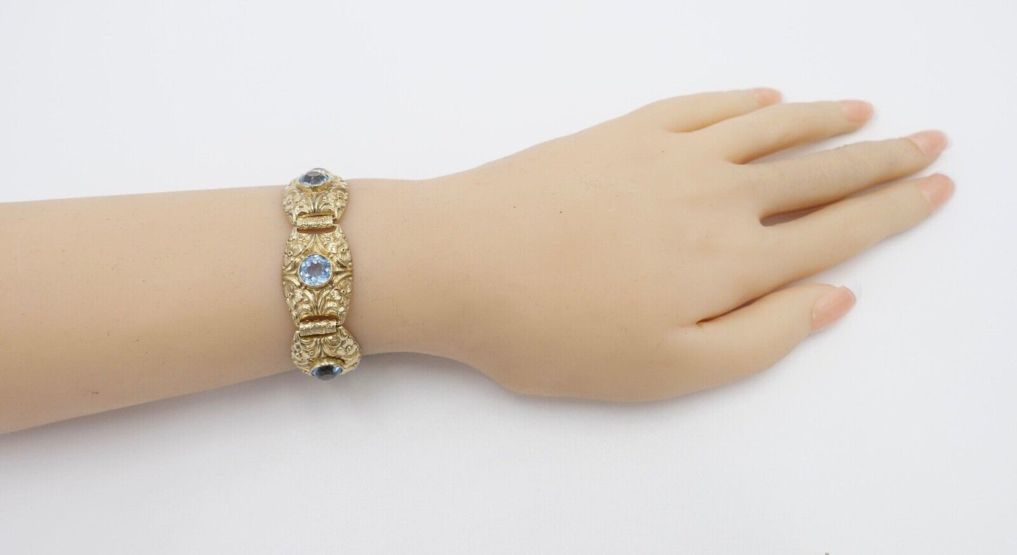 antik um 1900 JUGENDSTIL Armband vergoldet mit blauen Glassteinen floral - Antikhandel-Stuttgart