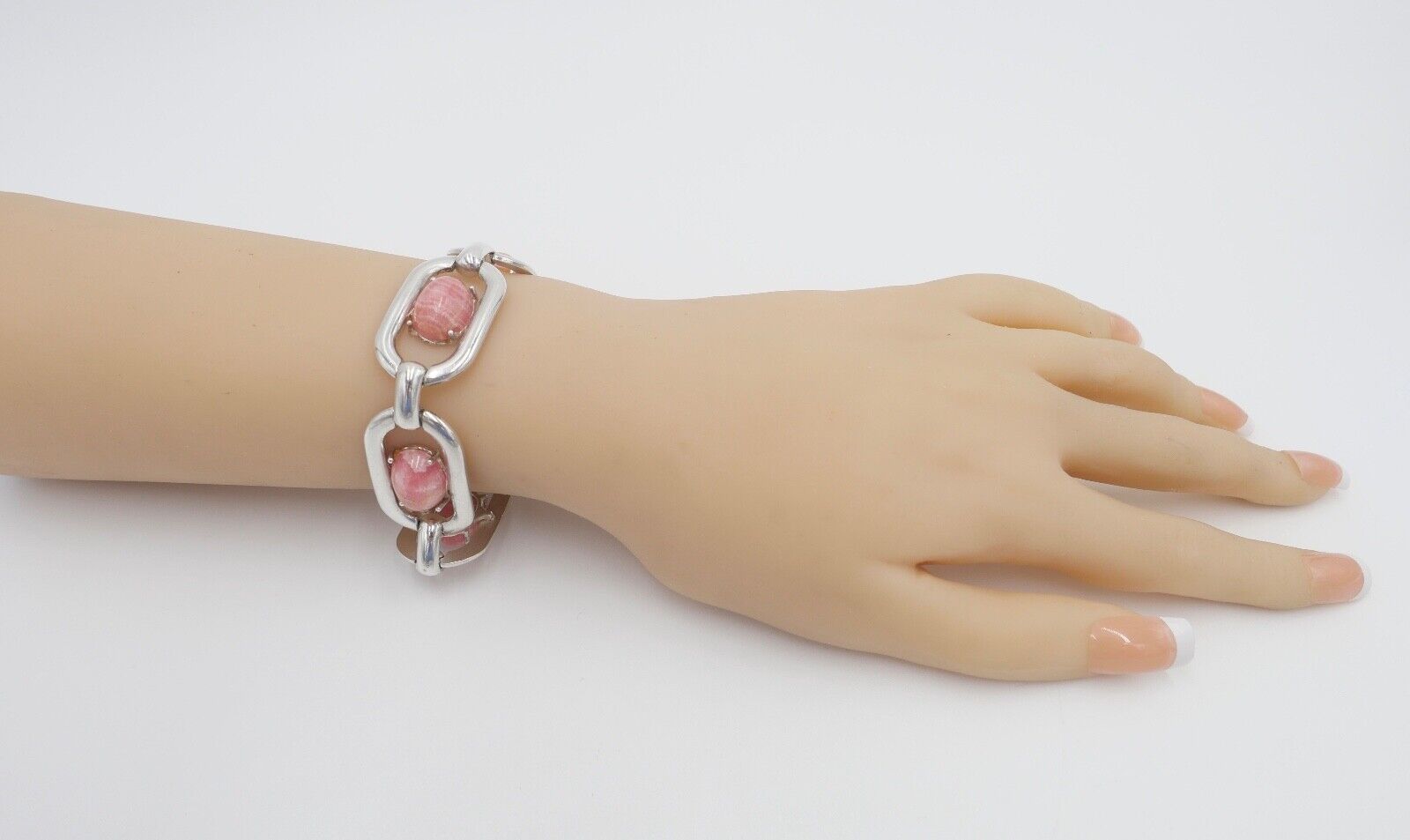 vintage 80er Jahre Silber 835 Glieder - Armband mit Rhodochrosit - Antikhandel-Stuttgart