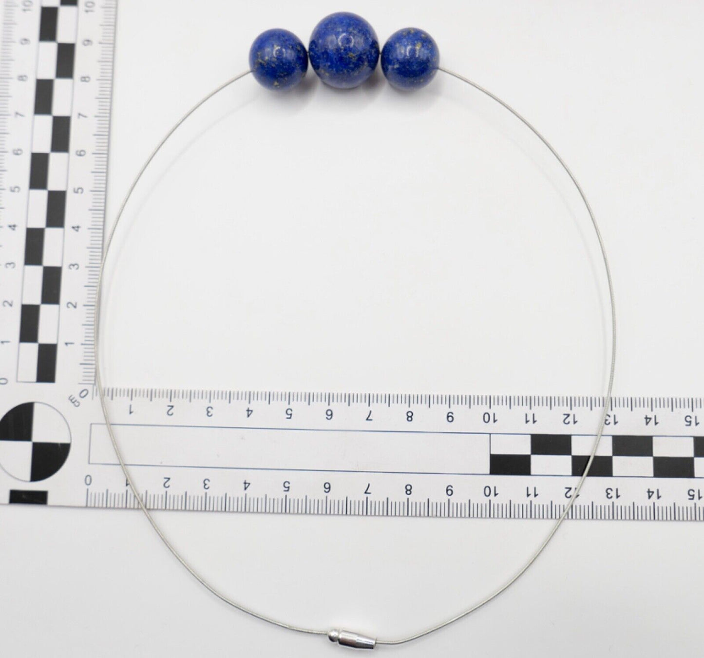 1990er Jahre Silber Draht Collier mit LAPIS LAPISLAZULI Anhänger 44cm - Antikhandel-Stuttgart