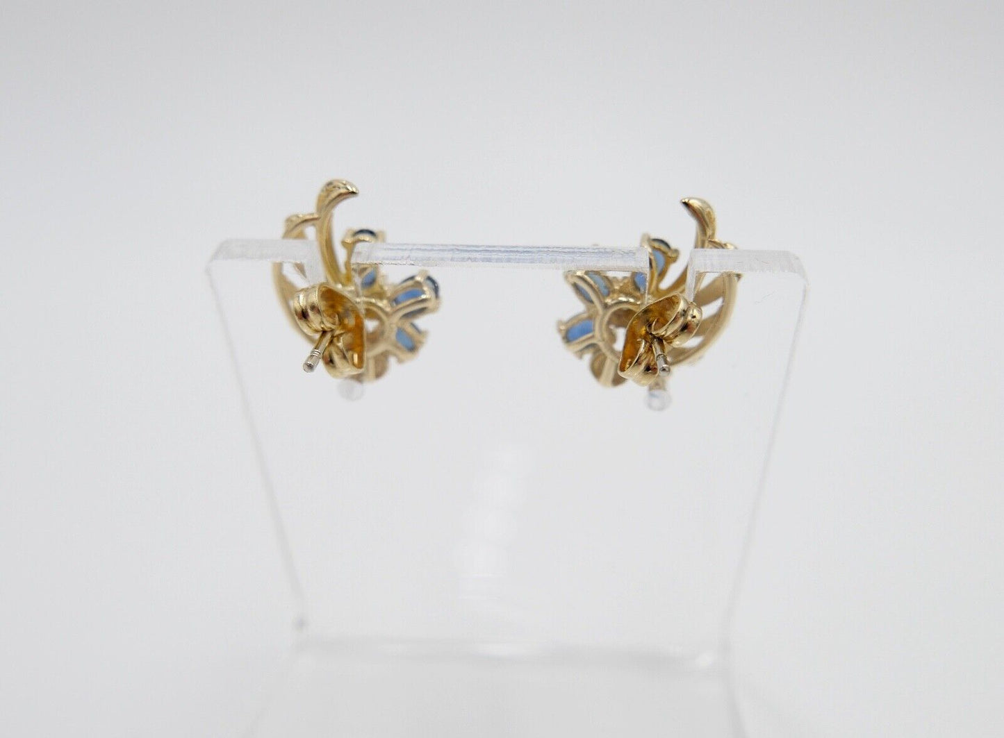 1970er Gelbgold 750 18K Brillant & Saphir 0,44 Ctw Ohrringe Ohrstecker Ø 15mm - Antikhandel-Stuttgart