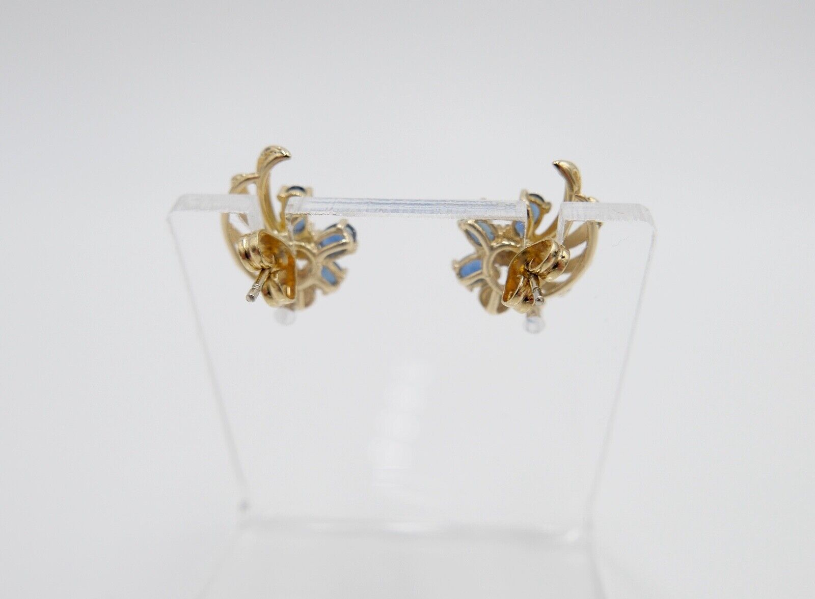 1970er Gelbgold 750 18K Brillant & Saphir 0,44 Ctw Ohrringe Ohrstecker Ø 15mm - Antikhandel-Stuttgart