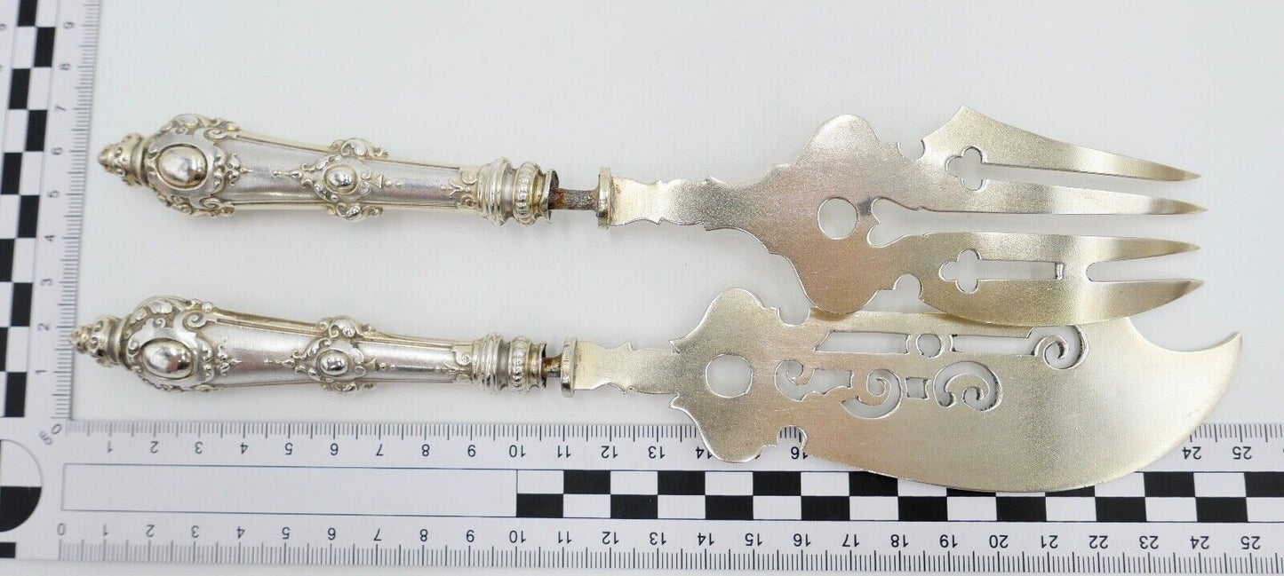 Seltenes Antikes 2 Tlg. Vorlegebesteck Fischgerichte Silber / vergoldet 19. JH - Antikhandel-Stuttgart