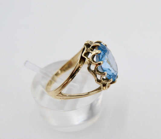 90er Jahre Ring USA Gelbgold Gold 585 / 14K Gr. 56 synth. Spinell - Antikhandel-Stuttgart