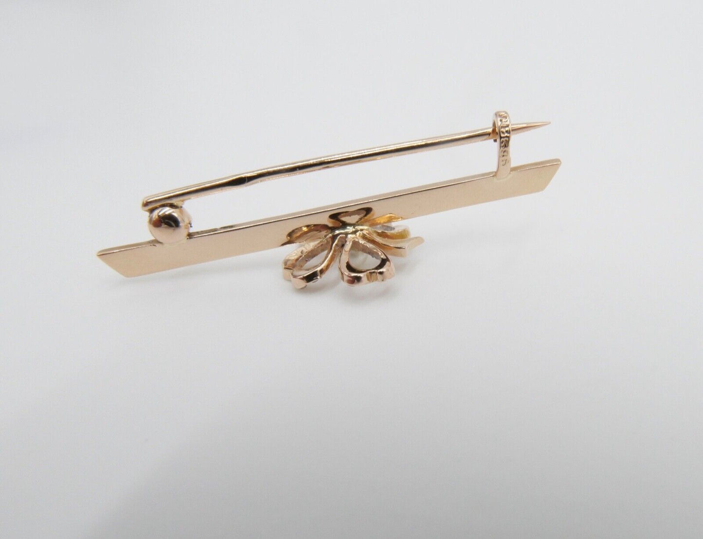 um 1900 antik Schleifen Kleeblatt Brosche Perlen Saatperlen VJB 585 14K Rotgold - Antikhandel-Stuttgart