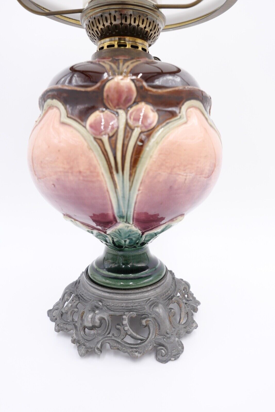 Alte Jugendstil Petroleumlampe um 1910 KARL KNEUSEL Zeulenroda Bronze Majolika - Antikhandel-Stuttgart