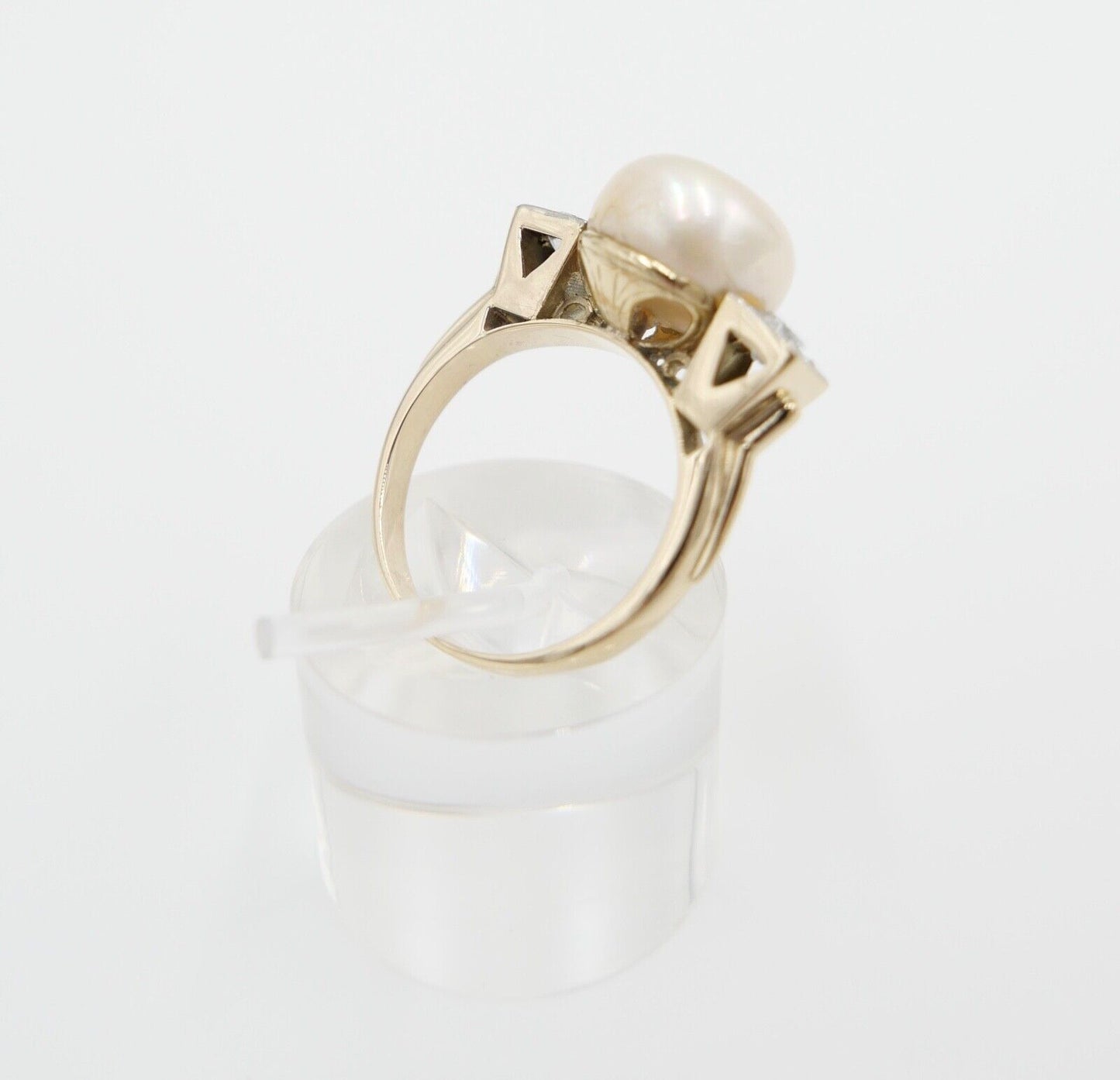 antik Damen Ring Gold 585 / 14K Gr. 56 Diamant Altschliff süßwasser Zuchtperle - Antikhandel-Stuttgart