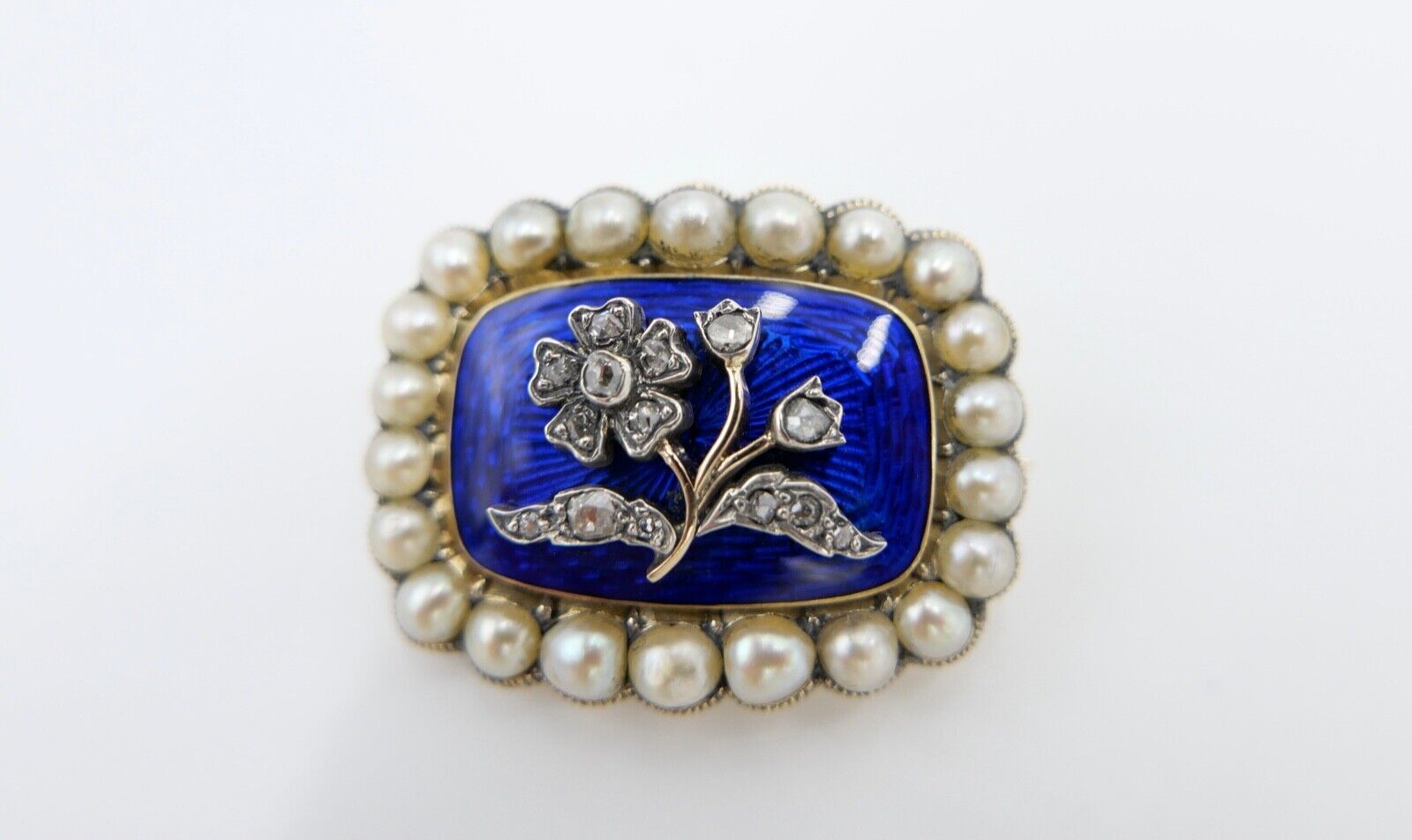 1850 antike Brosche 750 18K Gold viktorianisch floral Diamanten Perlen Emaille - Antikhandel-Stuttgart