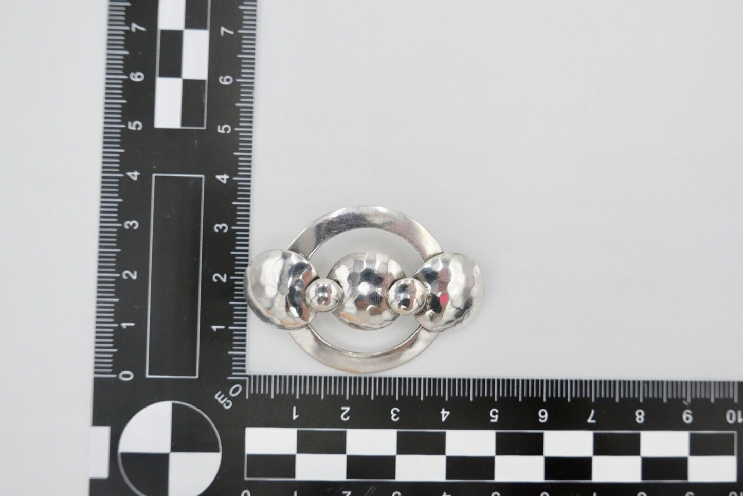 50er Jahre Silber Brosche 835 S gehämmert 47 mm - Antikhandel-Stuttgart