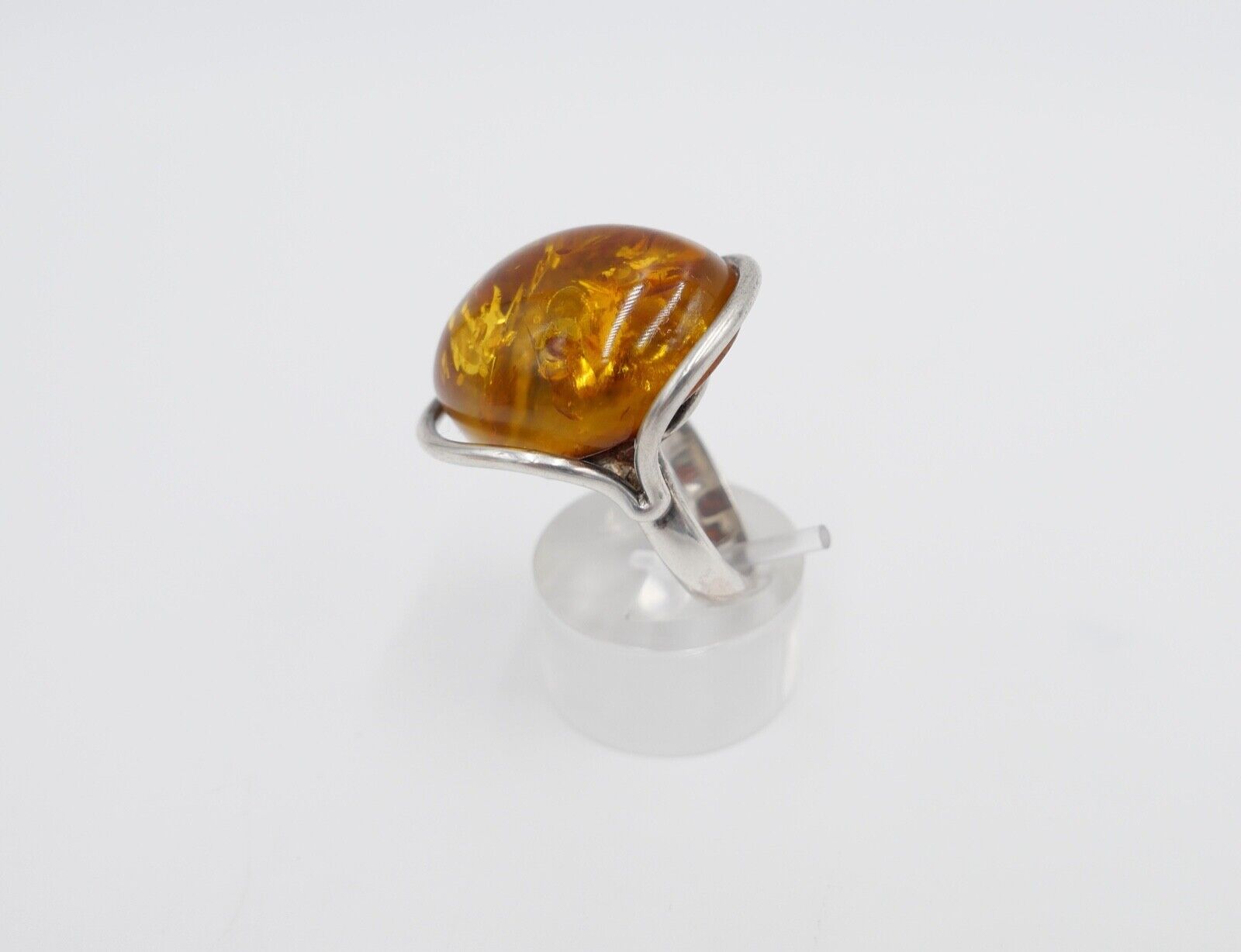 80er Jahre Designer Ring Bernstein Silber 925 Gr. 58 Frauenkopf G Danzig Polen - Antikhandel-Stuttgart