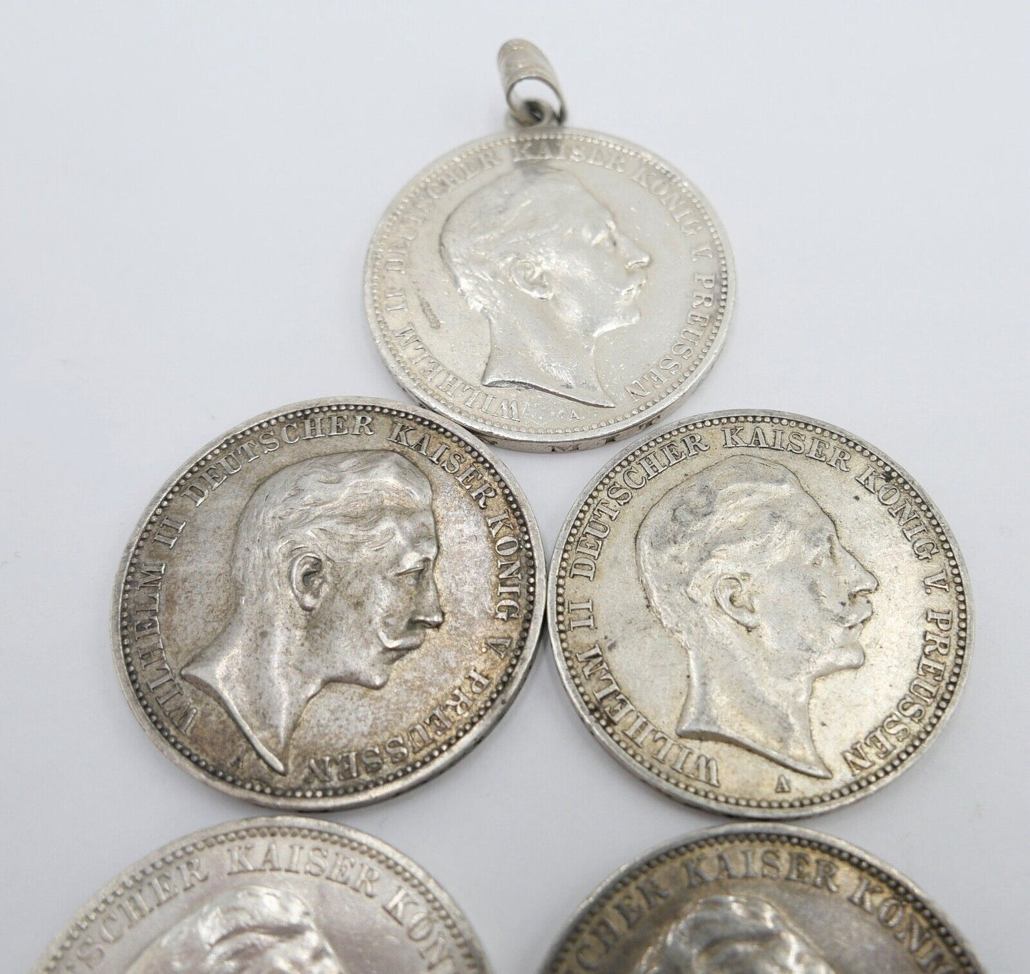 5 Stück 3 Mark 1908 Wilhelm II. Jäger J.103 Dt. Kaiserreich Silber Preussen - Antikhandel-Stuttgart