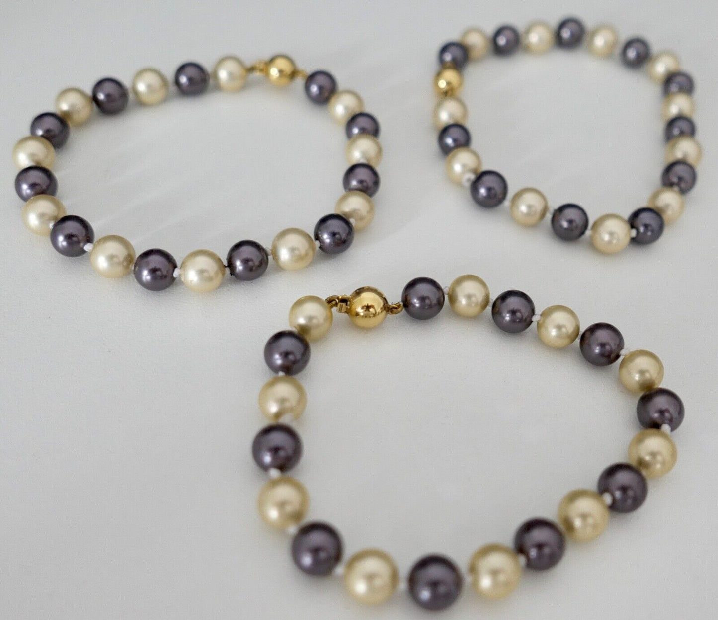 SET Perlenkette Armband individuell Perlen Gold JKa 375 /9K pearl Ø 7-9 mm 75 cm - Antikhandel-Stuttgart