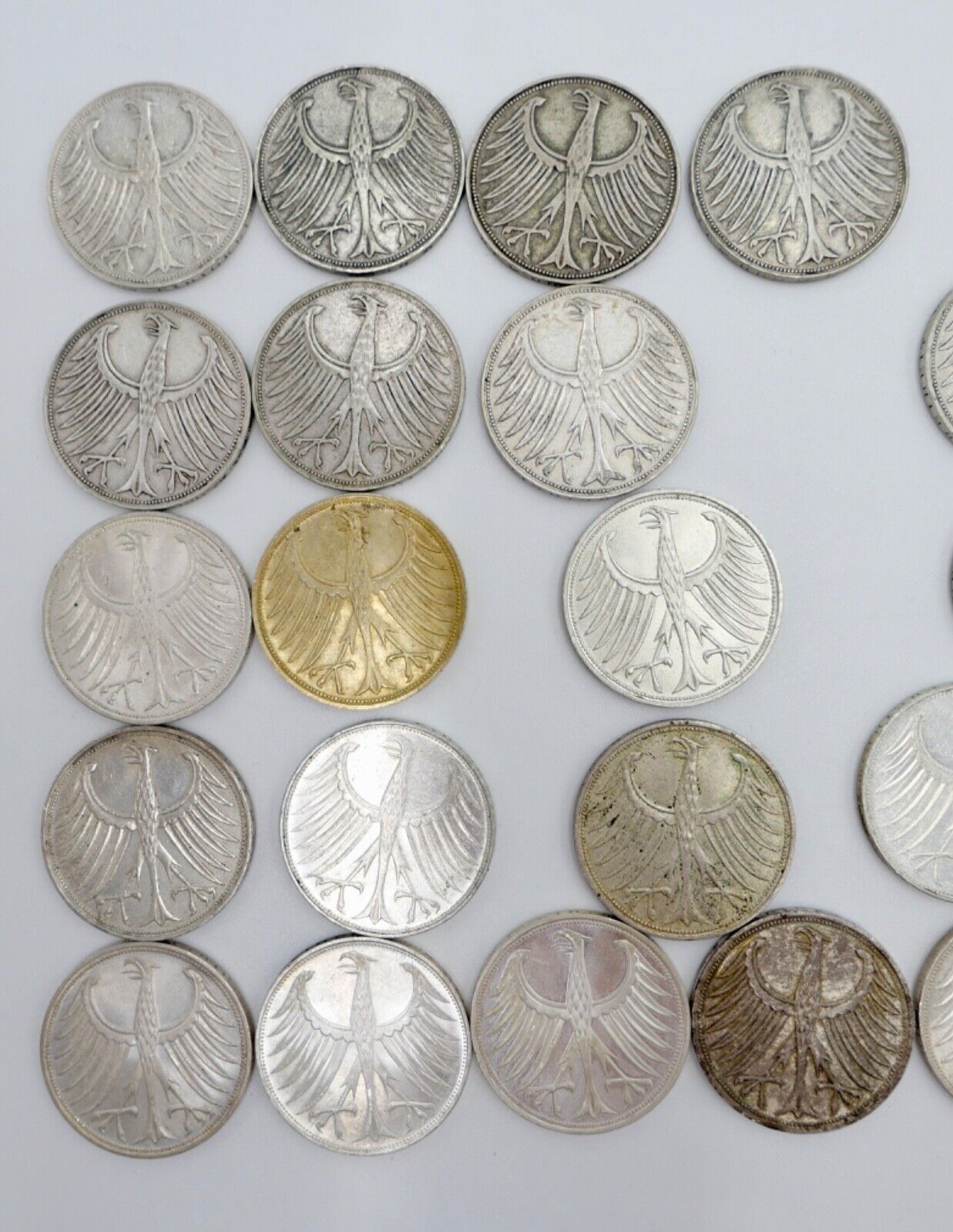 1951-1974 Konvolut LOT 34x 5 DM Silbermünzen J.387 Silberadler PP Heiermann - Antikhandel-Stuttgart