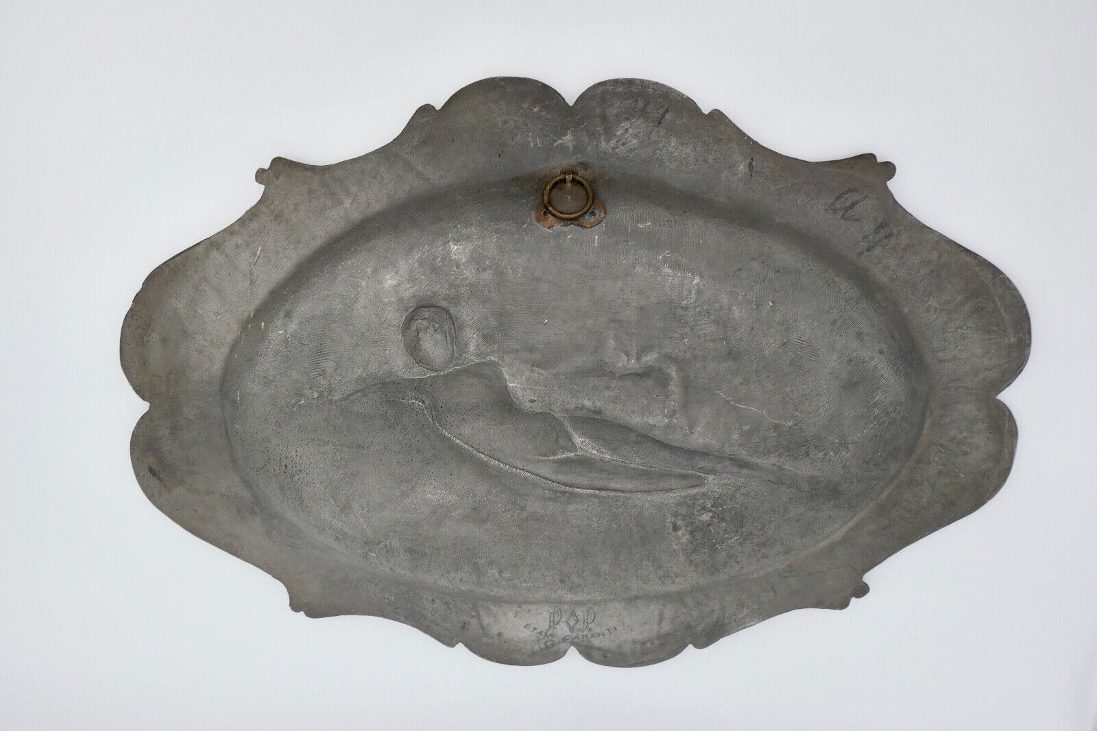 Zinn Wandteller Wandplatte Frankreich sign. Frauen AKT Etain Garanti ART NOUVEAU - Antikhandel-Stuttgart