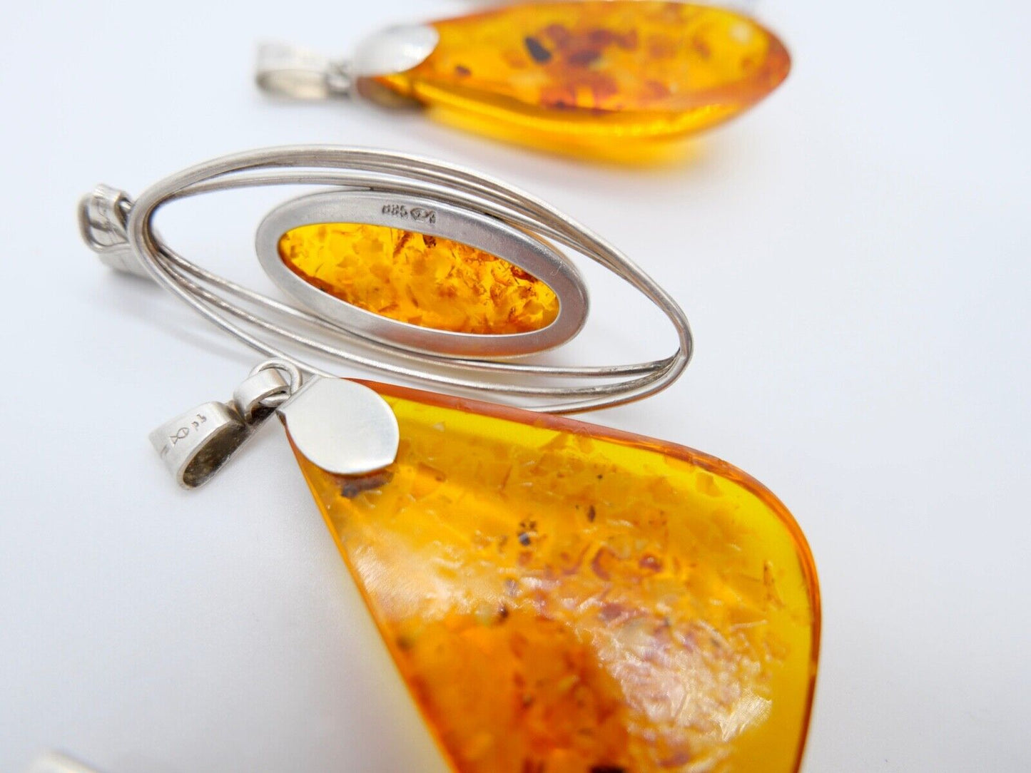 vintage Konvolut 6 stk FISCHLAND Bernstein Anhänger 57,7 Gramm silber 925 - Antikhandel-Stuttgart