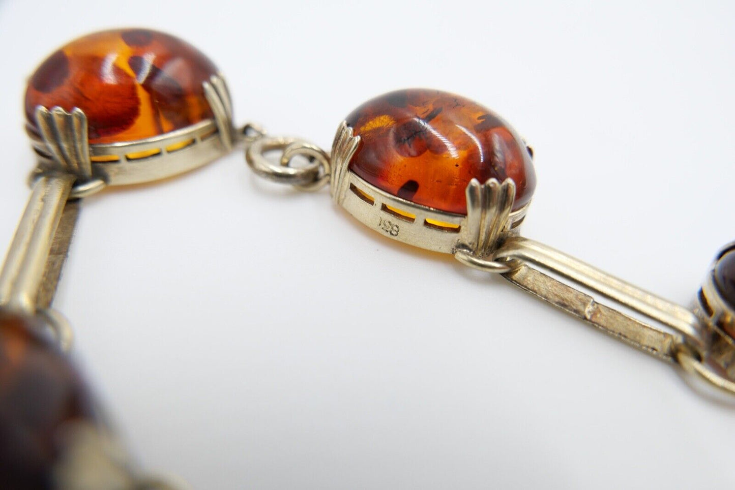 Bernstein Kette 830 Silber vergoldet Halskette Collier Ø 43 cm Gliederkette - Antikhandel-Stuttgart