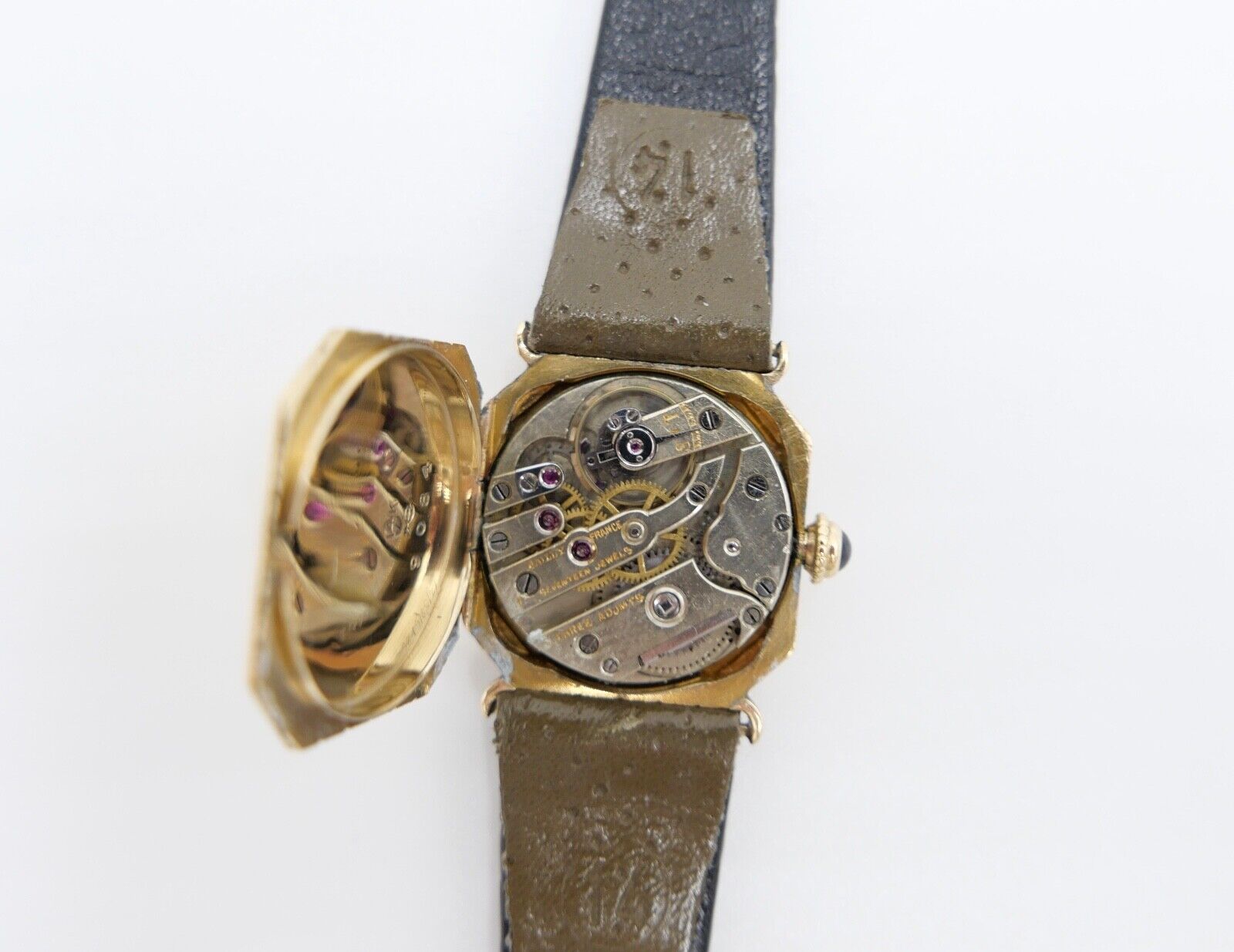 1930er Herren Damen Uhr Henry Blank & Co and Cresarrow USA 585 14K Gold Saphire - Antikhandel-Stuttgart