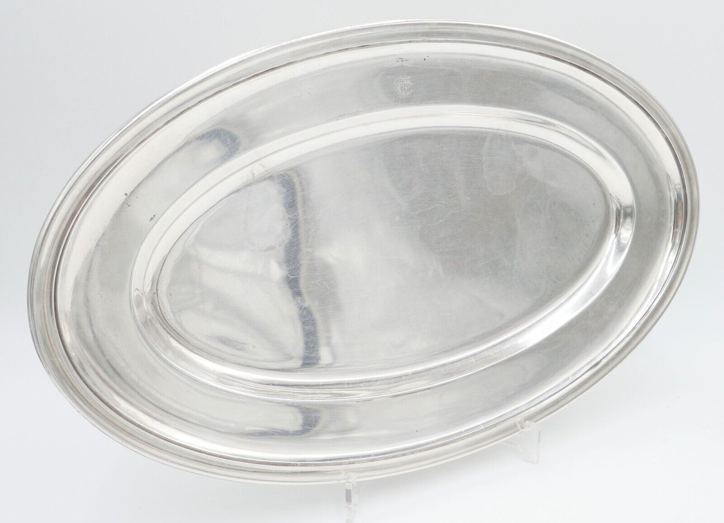 Tablett Servierplatte " Gebr. Hepp " 45x28 cm versilbert Monogramm FC CF - Antikhandel-Stuttgart