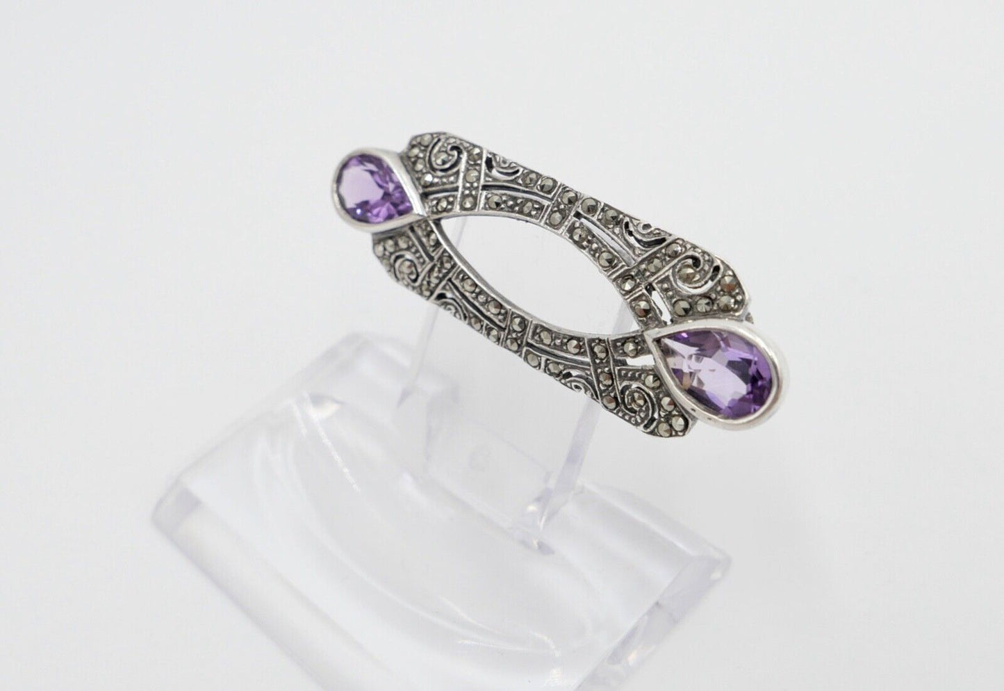 20er 30er Jahre Art Deco Brosche 50 mm Silber 925 Markasit lila Amethyst - Antikhandel-Stuttgart
