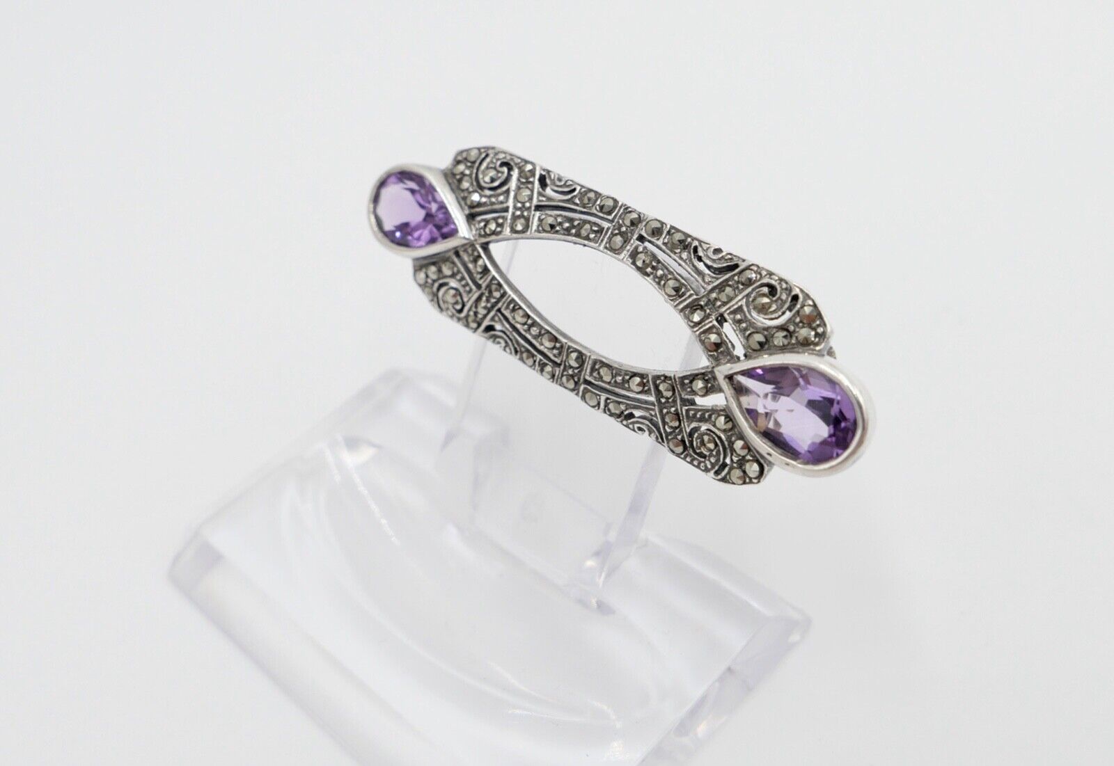 20er 30er Jahre Art Deco Brosche 50 mm Silber 925 Markasit lila Amethyst - Antikhandel-Stuttgart