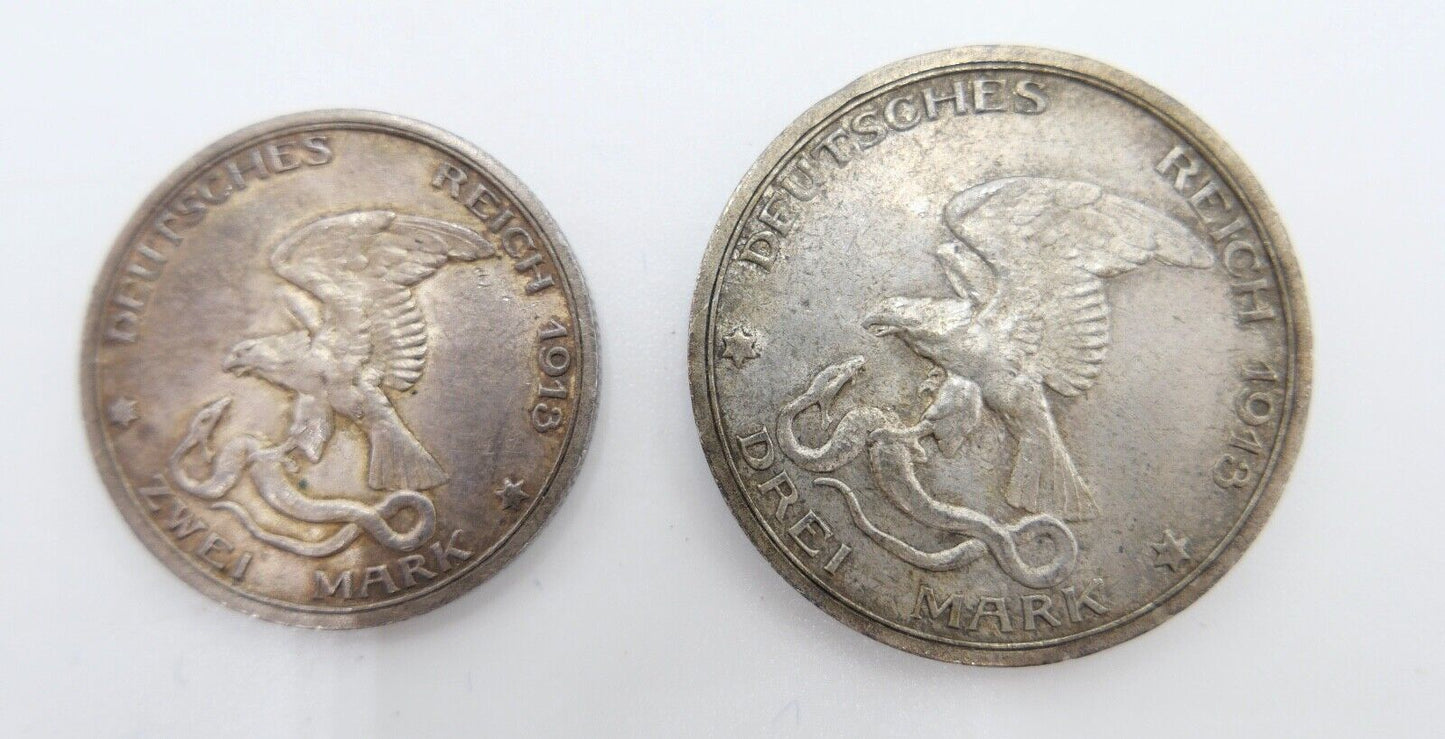 2 & 3 Mark 1913 Preußen Deutsches Reich Coin Münze Jäger 109 110 Der König Rief - Antikhandel-Stuttgart