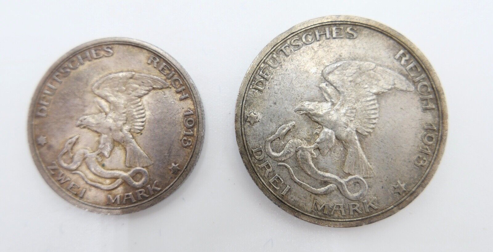 2 & 3 Mark 1913 Preußen Deutsches Reich Coin Münze Jäger 109 110 Der König Rief - Antikhandel-Stuttgart