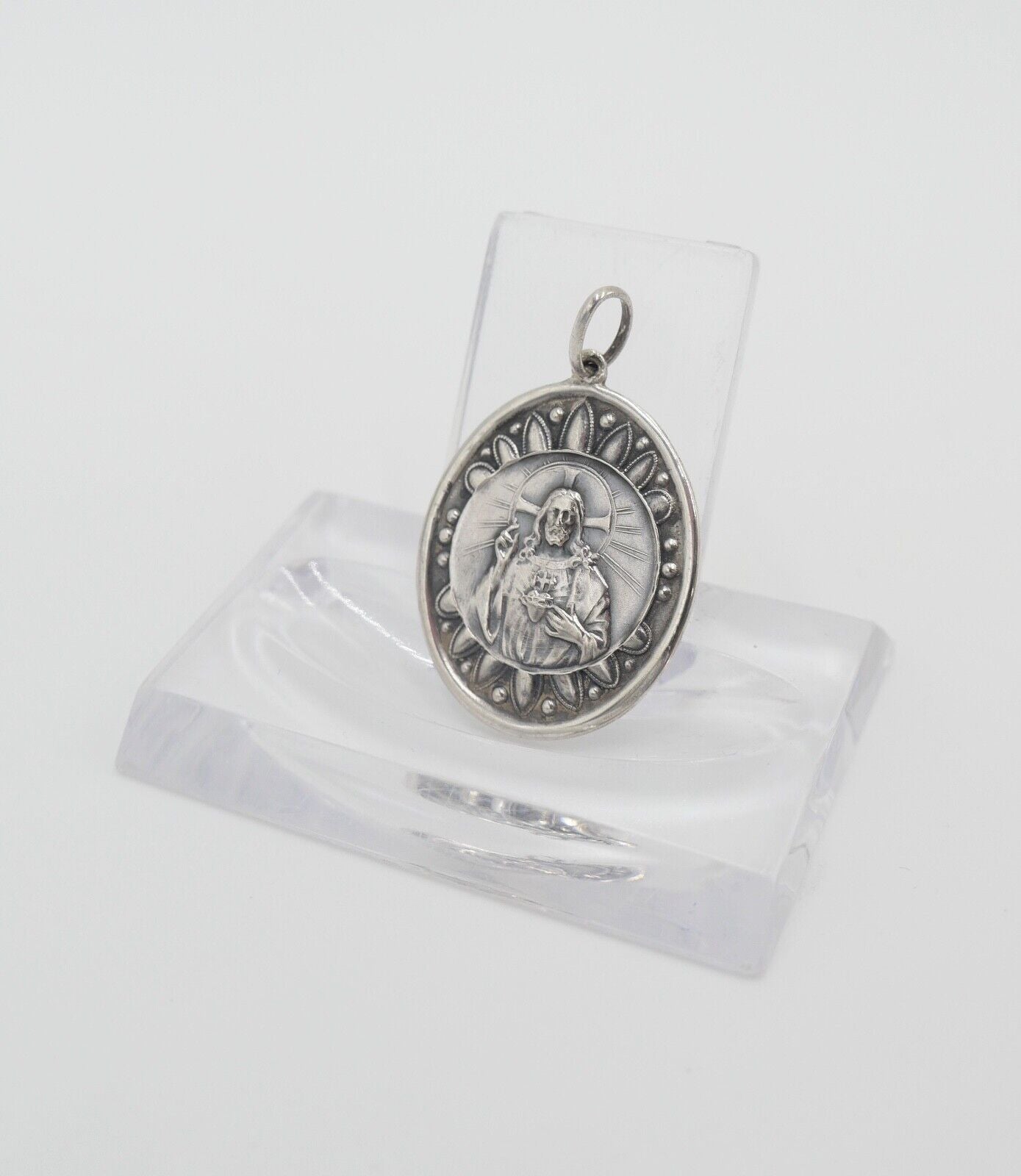 NEU 60er Jahre Medaillon Anhänger Jesus Christus 835 Silber - Antikhandel-Stuttgart