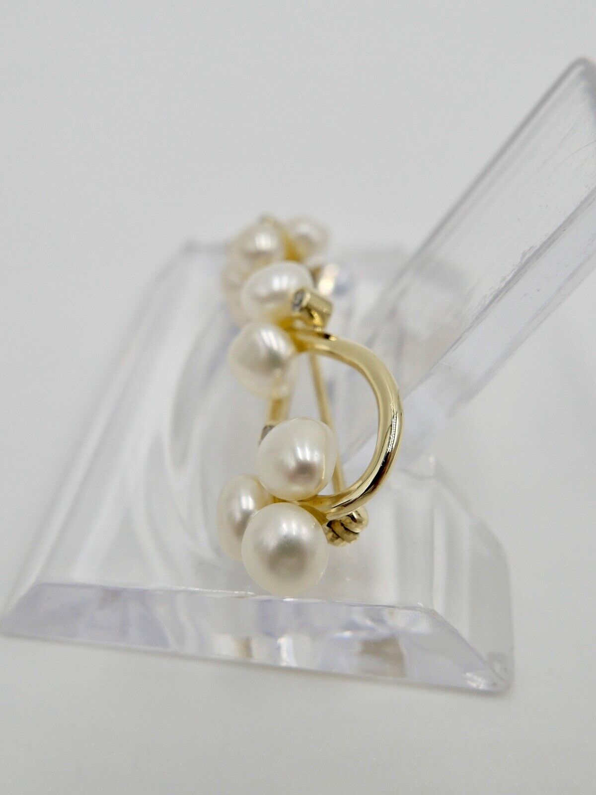 1980er Jahre Gold Perlen Diamant Brosche 585 14K HGA 46 mm - Antikhandel-Stuttgart