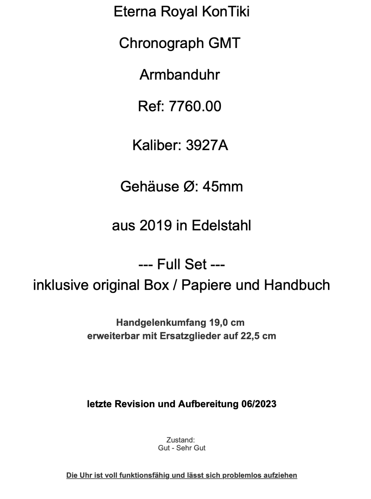 Eterna Royal KonTiki Chronograph GMT 45mm 7760.00 aus 2019 Edelstahl FULL SET - Antikhandel-Stuttgart
