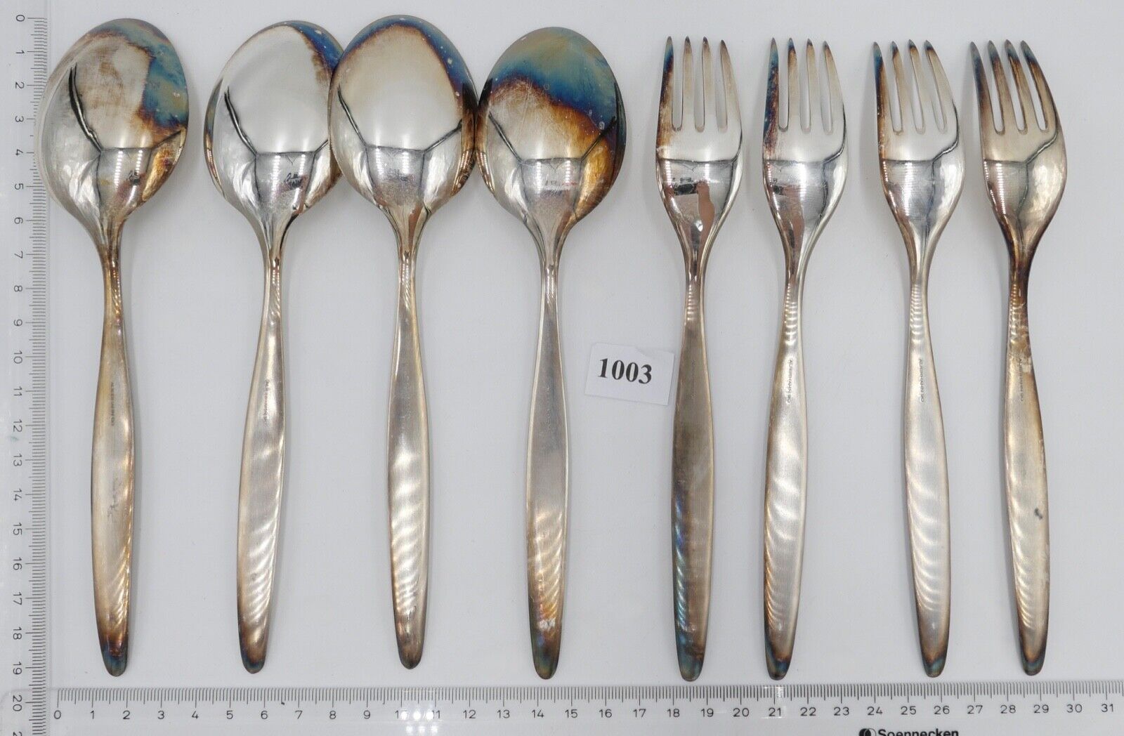 - NEU - 8 Teile AUERHAHN LILIE 90er Silber Löffel Gabel versilbert - Antikhandel-Stuttgart