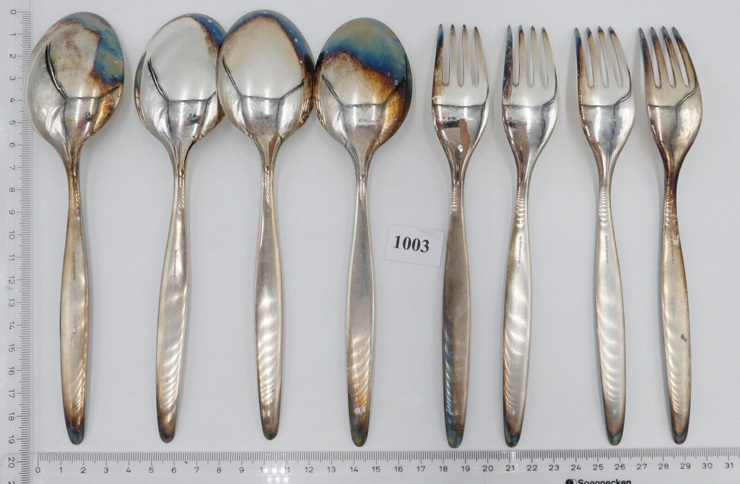 - NEU - 8 Teile AUERHAHN LILIE 90er Silber Löffel Gabel versilbert - Antikhandel-Stuttgart