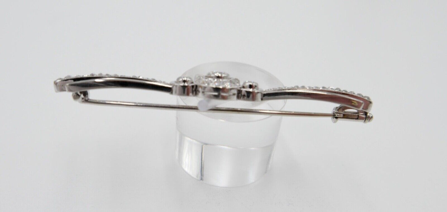 Art Deco 1930-40er Brosche Weißgold mit 49 Diamanten 1,5 Ct Stabbrosche 585 14K - Antikhandel-Stuttgart