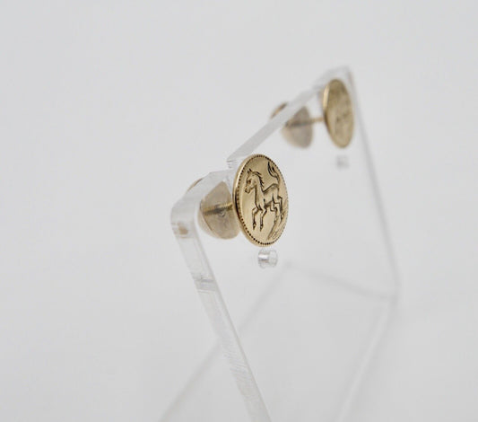 Antike SCHÄFER Herren Ohrstecker Gelbgold 585 14K um 1900 Fohlen Pferde Motiv - Antikhandel-Stuttgart