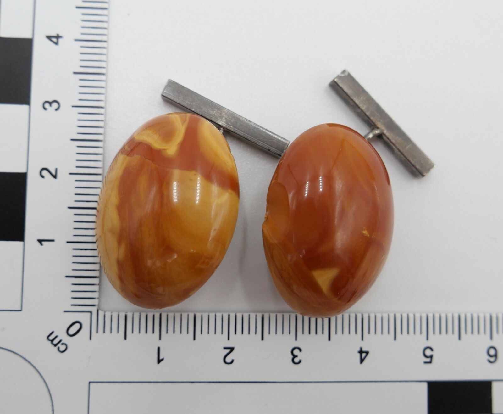 Pärchen alte Bernstein butterscotch Manschettenknöpfe Ø 27,4mm - Antikhandel-Stuttgart