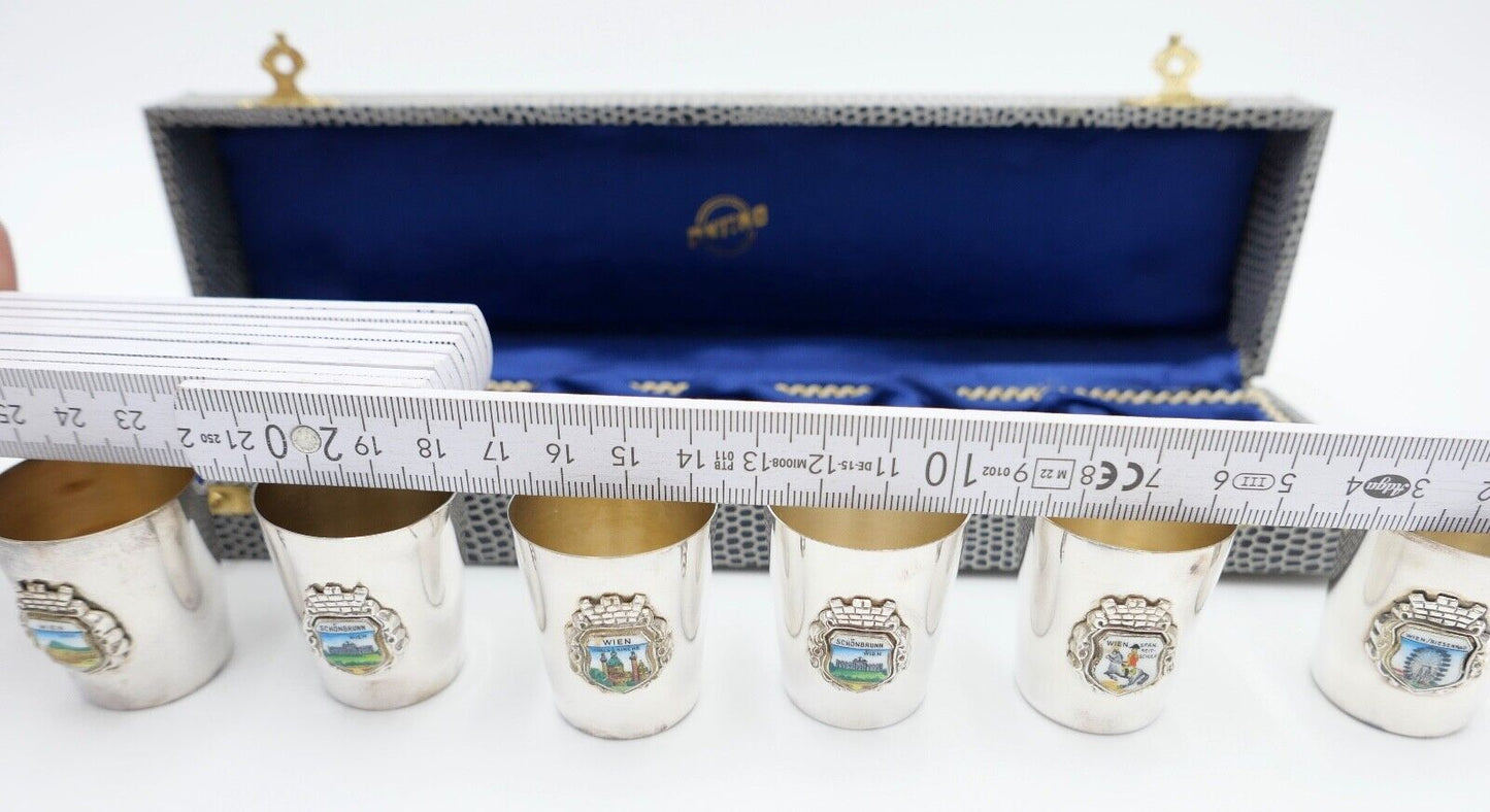 6x WIEN Antiko 100 Schnapsbecher Becher versilbert im Kasten NEUwertig - Antikhandel-Stuttgart