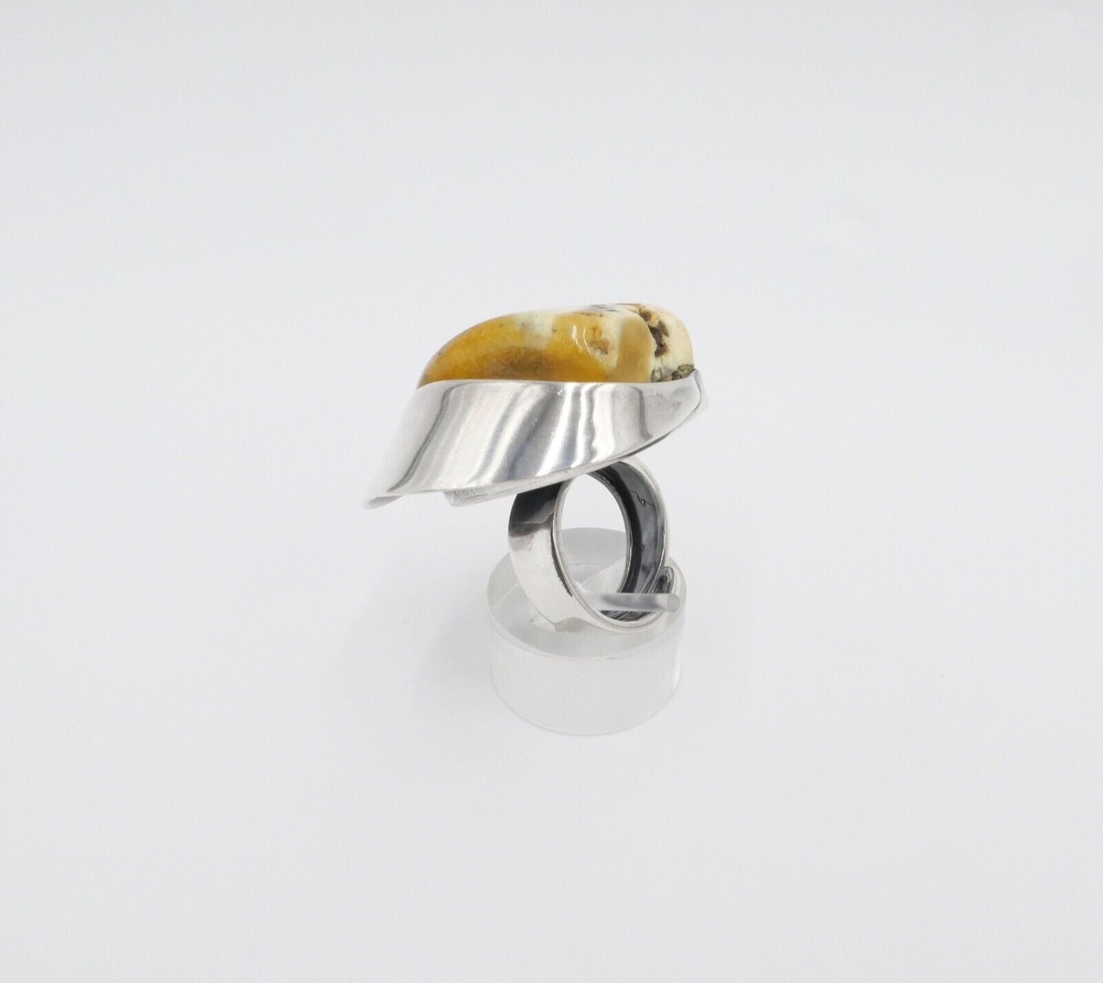80er Jahre Designer Ring Bernstein Silber 925 Gr. 60 Frauenkopf G Danzig Polen - Antikhandel-Stuttgart