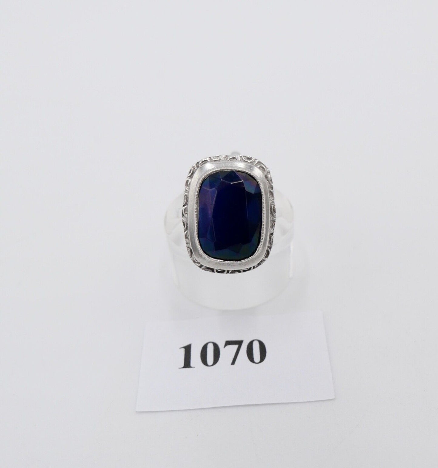 Jugendstil Silberring Ring Silber Gr. 54 Damenring großer blauer Stein - Antikhandel-Stuttgart