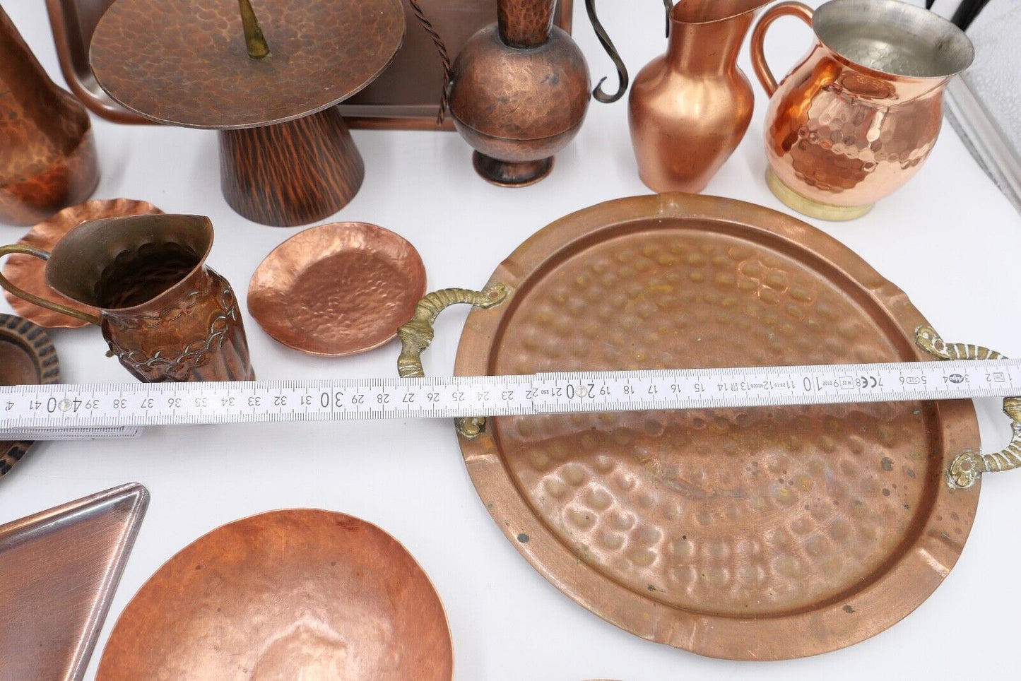 Posten großes Konvolut Kupfer Tablett Kännchen Kerzenständer etc Dekoration - Antikhandel-Stuttgart