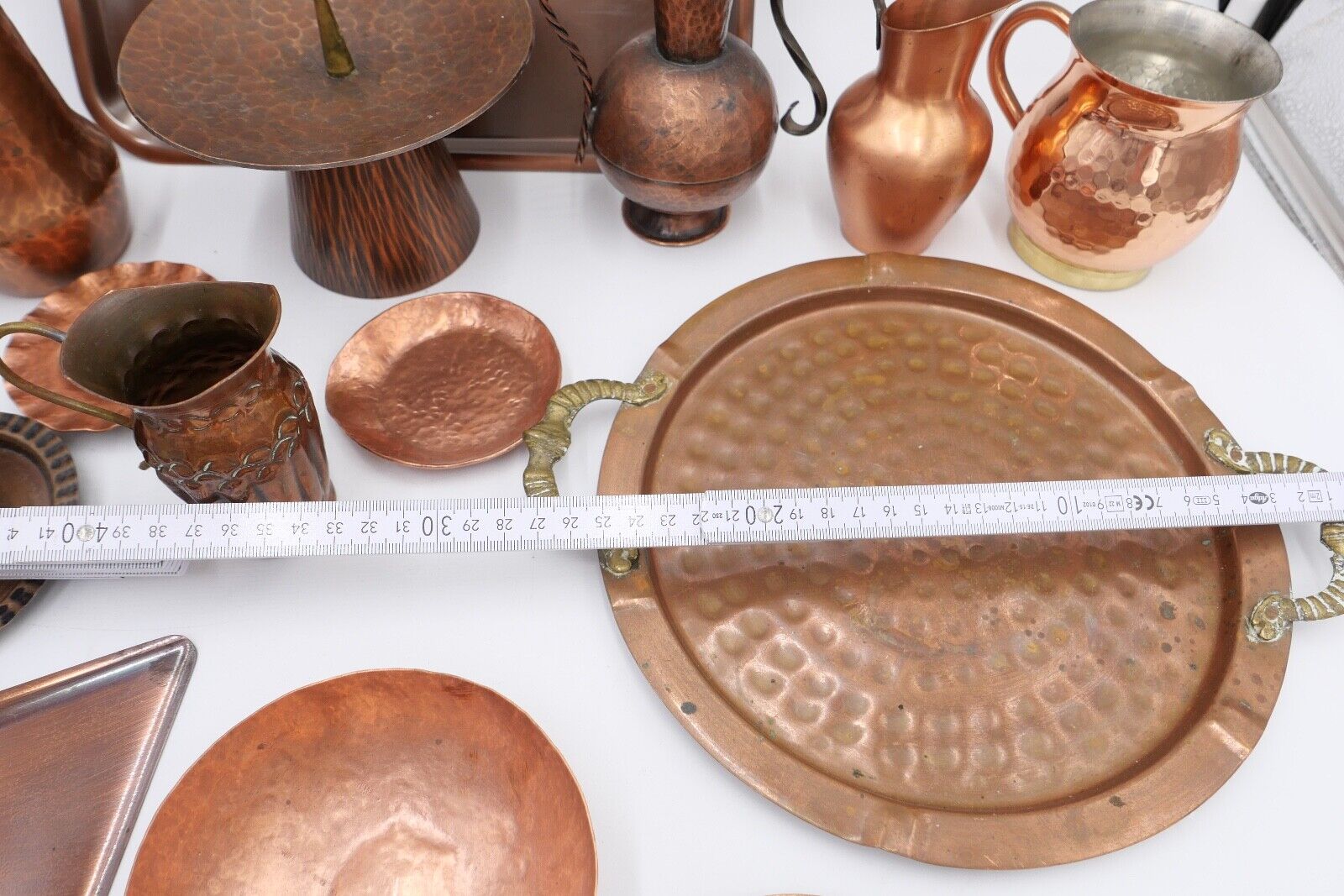 Posten großes Konvolut Kupfer Tablett Kännchen Kerzenständer etc Dekoration - Antikhandel-Stuttgart