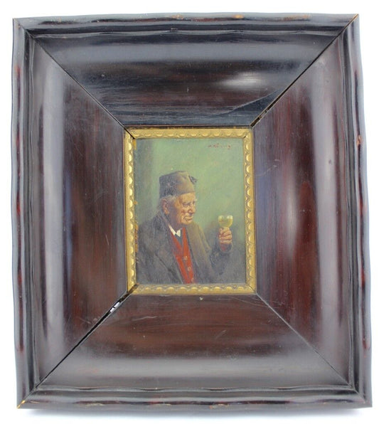 " HEIN KÖNIG " Bild Öl Gemälde Portrait Mann mit Weinglas 32x29 cm Gerahmt - Antikhandel-Stuttgart